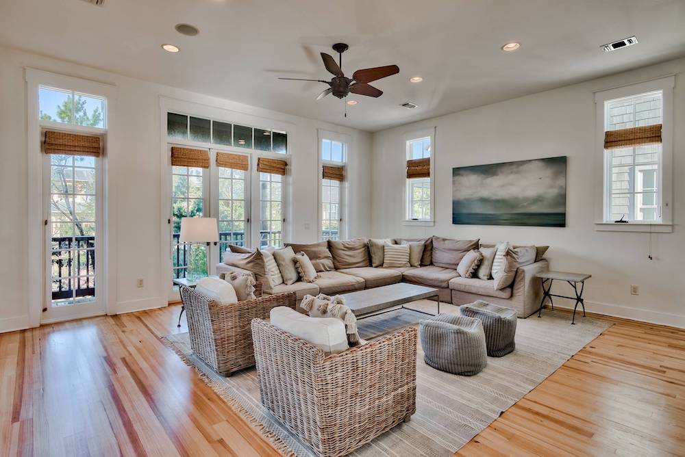 living room of bella cottage in rosemary beach