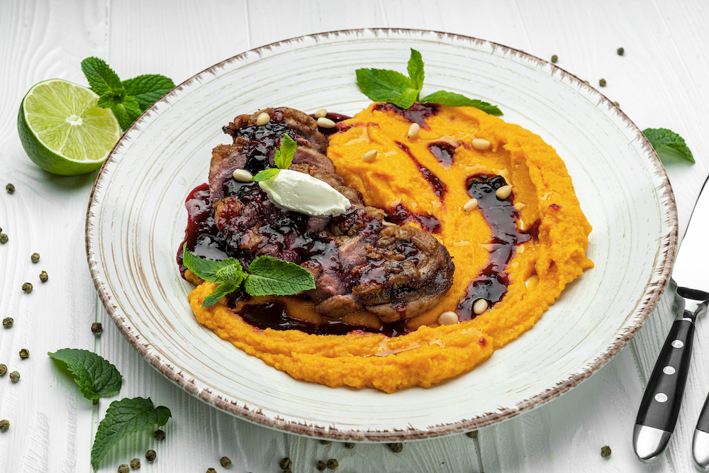 duck with pumpkin mash